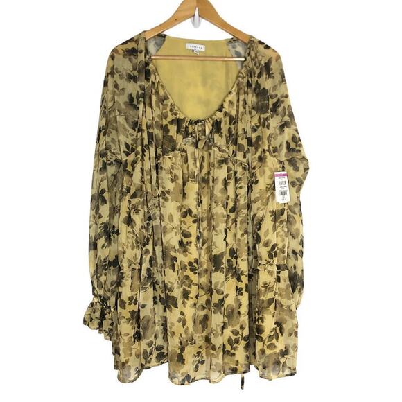 Topshop  Babydoll Dress Floral Scoop Neck Long Sleeve Boho Yellow NWT 10 - Picture 2 of 6